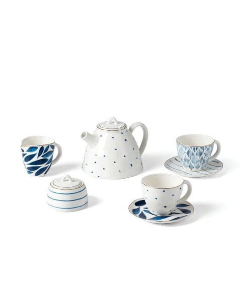 Blue Bay Porcelain 9 Pc. Tea Set with gold tone accent