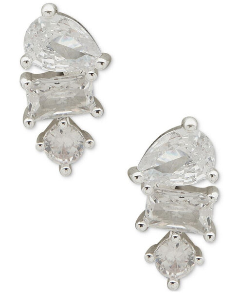 Silver-Tone Mixed Cut Crystal Stud Earrings