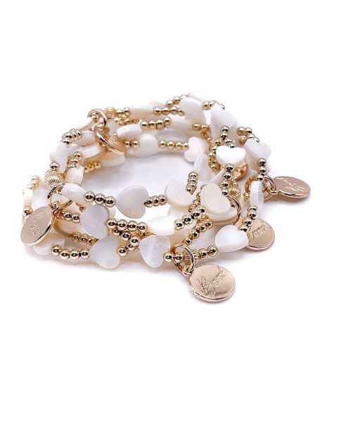 Non-Tarnishing Gold filled, 3mm Gold Ball and Mother of Pearl Heart Stretch Bracelet