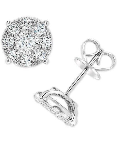 Diamond Cluster Stud Earrings (1 ct. t.w.) in 14k White Gold