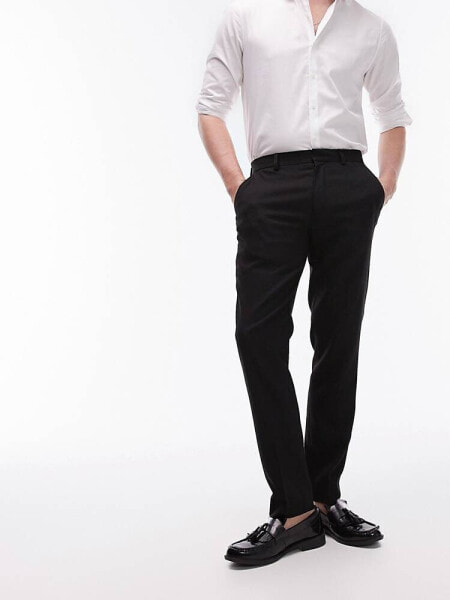 Topman skinny textured suit trousers in black