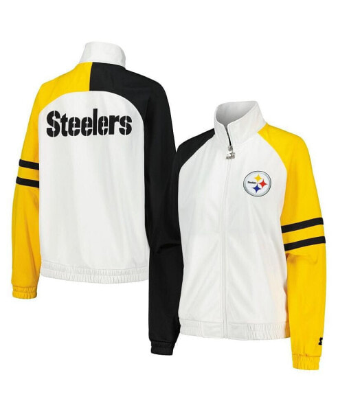 Women's White Pittsburgh Steelers Curve Ball Raglan Full-Zip Track Jacket