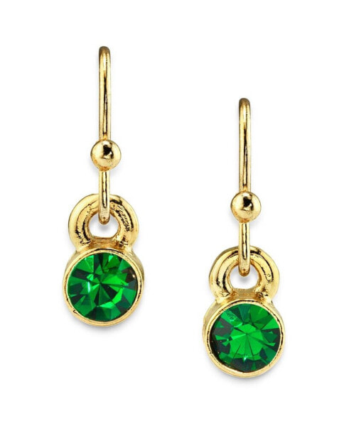 14K Gold-tone Round Crystal Wire Drop Earring