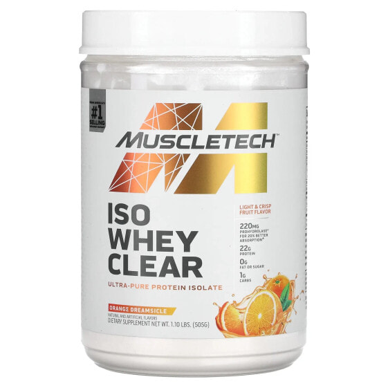 MuscleTech, ISO Whey Clear, Сверхчистый изолят протеина, Orange Dreamsicle, 1,10 фунта (505 г)