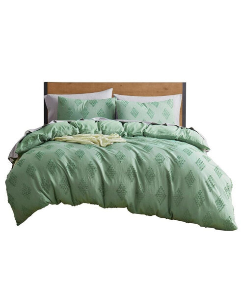 Bedding Tufted Embroidery Double Brushed 3 Piece Duvet Cover Set, Twin