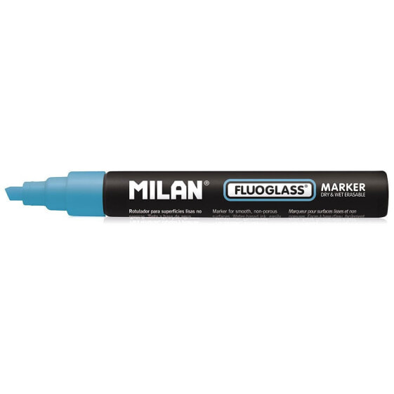 MILAN Display Box 12 Fluoglass Markers Chisel Tip 2 4 mm Blue Colour