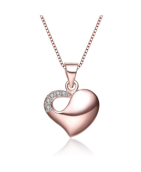 Stylish Sterling Silver 18K Rose Gold plated Cubic Zirconia Curve Heart Necklace