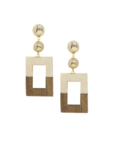 Wooden Color-Block Drop Earrings
