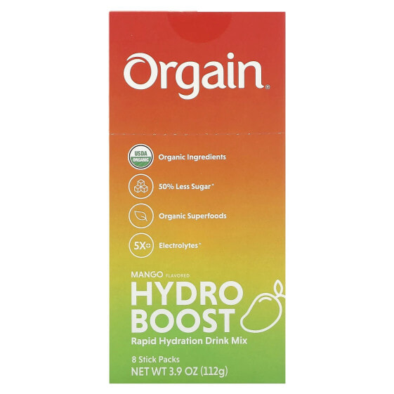 Orgain, Смесь для быстрого увлажнения Hydro Boost, манго, 8 пакетиков по 14 г (0,49 унции)
