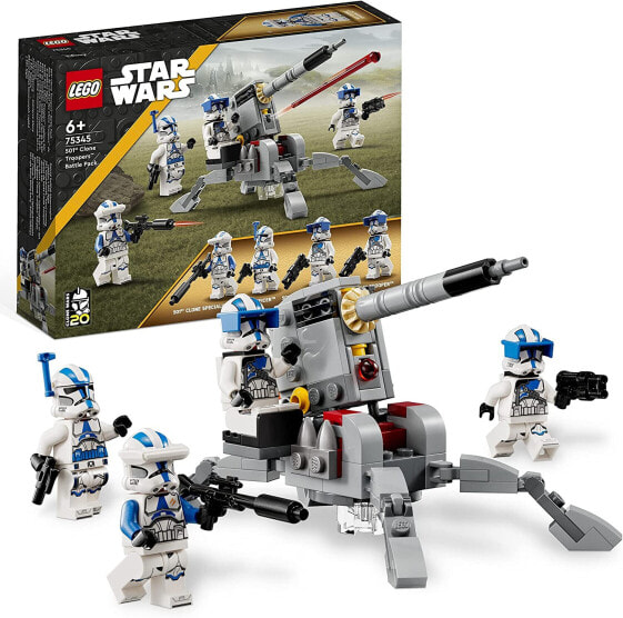 LEGO Star Wars 501st Clone Troopers Battle Pack Set with Vehicles and 4 Figures, Buildable Toy with AV-7 Anti-Vehicle Cannon and Spring-Loaded Shooter 75345