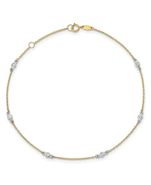 Cubic Zirconia (1/20 ct. t.w.) Anklet in 14k Yellow and White Gold