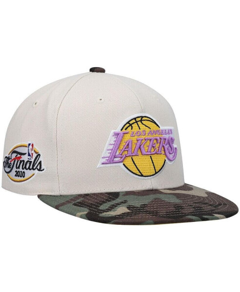 Men's Cream Los Angeles Lakers Hardwood Classics 2010 NBA Finals Patch Off White Camo Fitted Hat