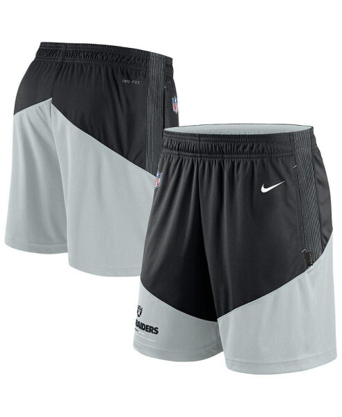 Men's Black, Silver Las Vegas Raiders Sideline Primary Lockup Performance Shorts