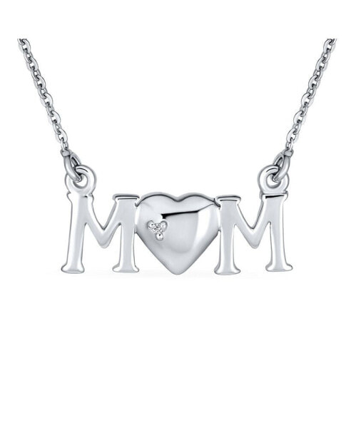 Bling Jewelry heart Inspirational Message Block Letters Words MOM Heart Pendant Necklace For Women Mother .925 Sterling Silver