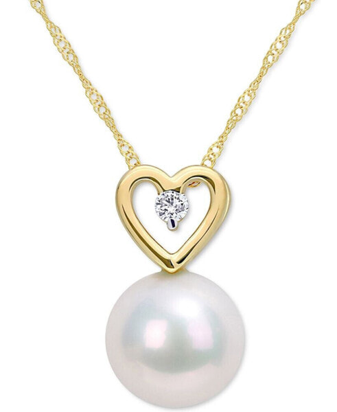 Macy's cultured Freshwater Pearl (9-1/2mm) & Diamond (1/20 ct. t.w.) Heart 17" Pendant Necklace in 10k Gold