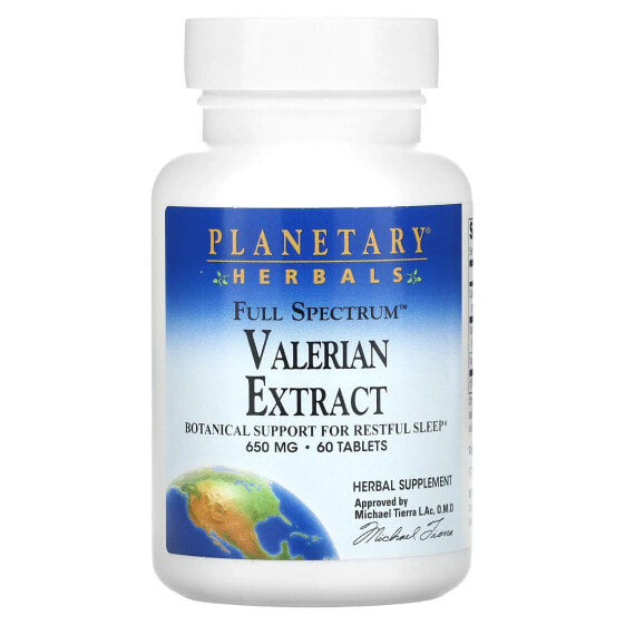 Витамин для нервной системы Planetary Herbals Экстракт валерианы Full Spectrum, 650 мг, 60 таблеток