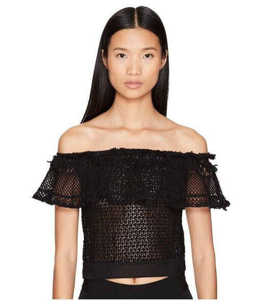 Jonathan Simkhai Women's 169816 Ruffle Crochet Off Shoulder Crop Top Swim Size M