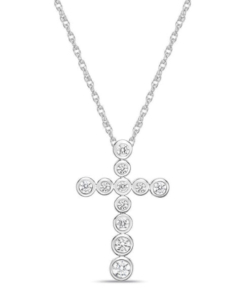 Macy's sterling Silver 1-1/3 (ct. t. w.) White Cubic Zirconia Bezel Set Cross Pendant Necklace