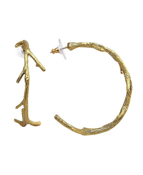 by 1928 Matte 14 K Gold Dipped Large Tree Branch Hoop Earring