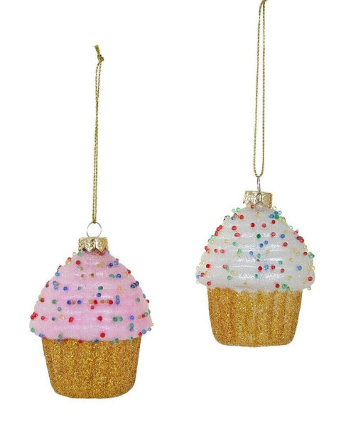 Cody Foster & Co Tiny Cupcake Ornaments Set Of 2 Multi