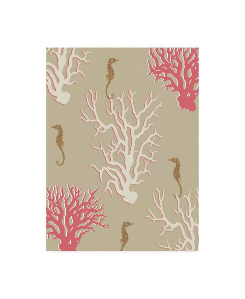 Fab Funky Coral and Seahorse in Beige Canvas Art - 27" x 33.5"