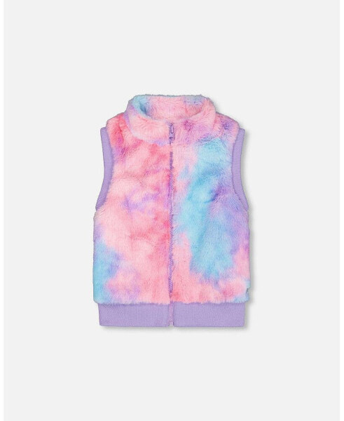 Big Girls Faux Fur Sleeveless Vest Multicolor