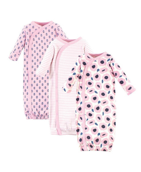 Baby Girls Baby Organic Cotton Side-Closure Snap Long-Sleeve Gowns 3pk, Blossoms