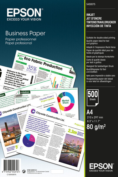 Epson Business Paper - A4 - 500 Sheets - Inkjet printing - A4 (210x297 mm) - Matt - 500 sheets - 80 g/m² - White