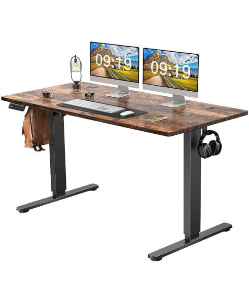 Electric Height Adjustable Standing Desk, Sit To Stand Ergonomic Computer Desk, Brown, 55" X 24"