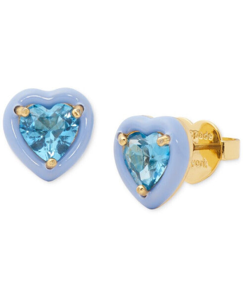 Gold-Tone Sweetheart Blue Stud Earrings
