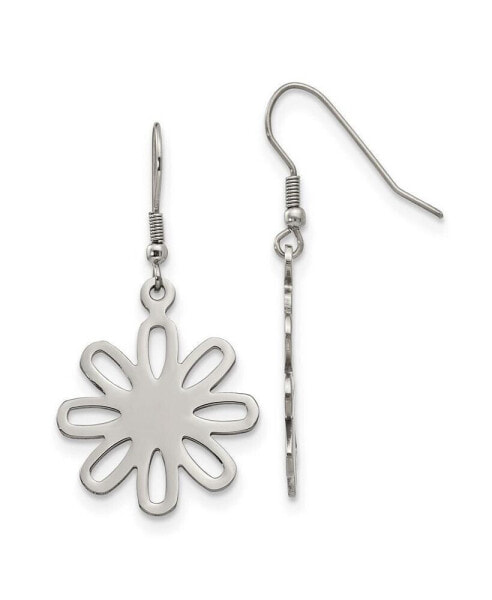 Stainless Steel Polished Large Flower Dangle Earrings