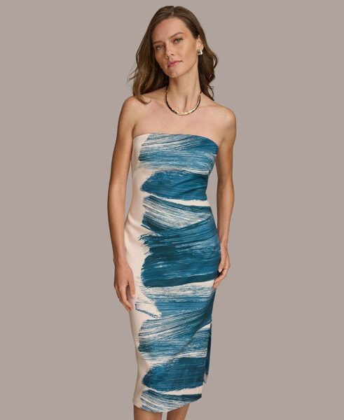 Women's Printed Strapless Midi Dress