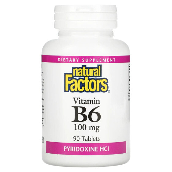 Витамины группы B Natural Factors Витамин B6, Пиридоксин HCl, 100 мг, 90 таблеток