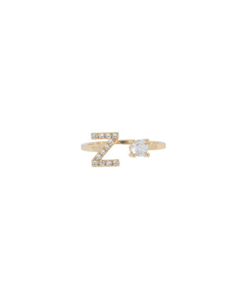 Crystal Initial Adjustable Gold-Tone Ring