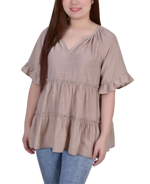 Petite Size Short Sleeve Tiered Blouse