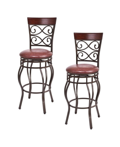 Set of 2 Vintage Bar Stools 30" Swivel Padded Seat Bistro