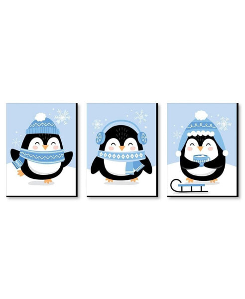 Winter Penguins Holiday Nursery Wall Art & Christmas Home Decor 7.5" x 10" 3 Ct