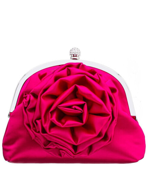 Flower Embellished Frame Crossbody Clutch