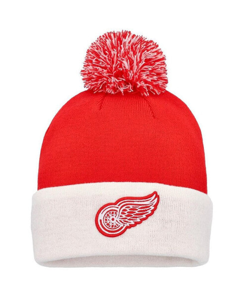 Men's Red Detroit Red Wings Team Stripe Cuffed Knit Hat with Pom