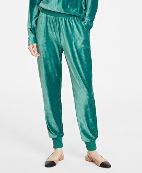 Women's Ribbed Velour Jogger Pants, Created for Macy's
