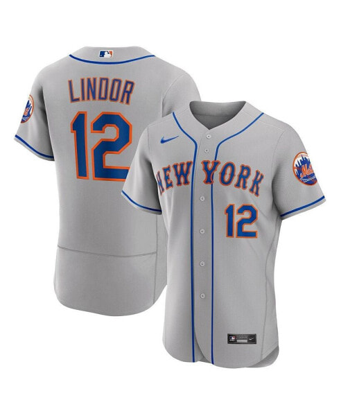 Men's Francisco Lindor Gray New York Mets Road Authentic Player Jersey