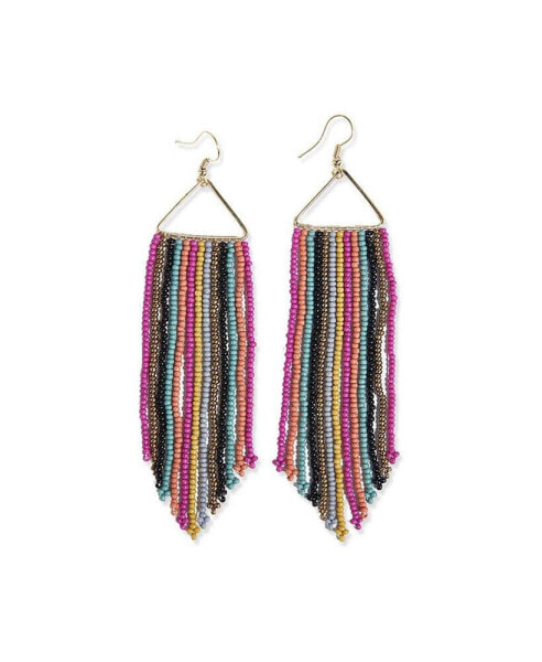 Emilie Beaded Fringe Earrings on Brass