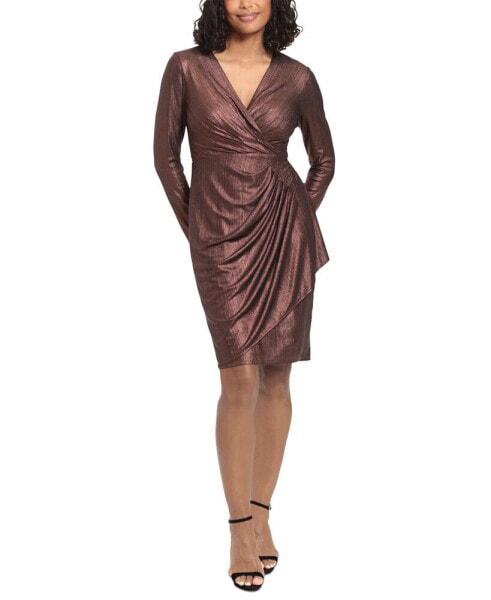 Women's Metallic Ruffled Wrap Dress