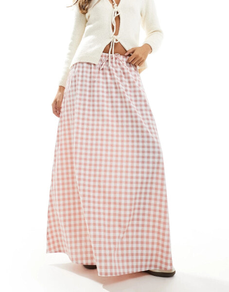 Miss Selfridge pink gingham maxi skirt