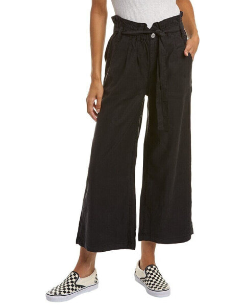 Hudson Jeans Cropped Wide Leg Linen-Blend Trouser Women's Black 24
