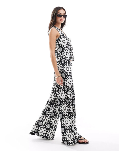 ONLY tile print wide leg trousers co-ord in black and white