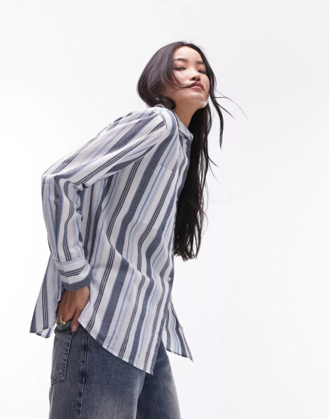 Topshop stripe shirt in multi blue stripe