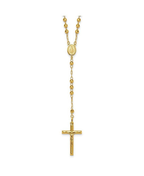 14k Yellow Gold Diamond-cut Beaded Rosary Pendant Necklace 24"