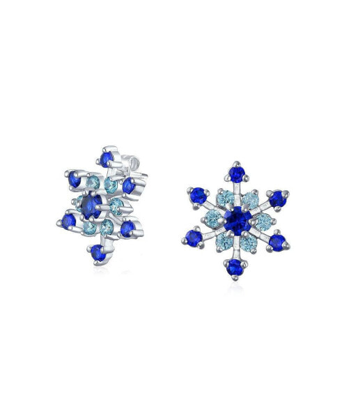 Christmas Holiday Party CZ Royal Ice Blue Aqua Cubic Zirconia Star Snowflake Stud Earrings For Teen For Women