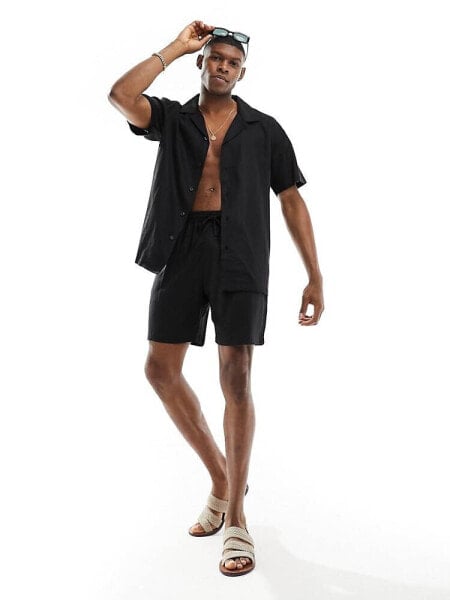 South Beach linen blend beach shorts in black 